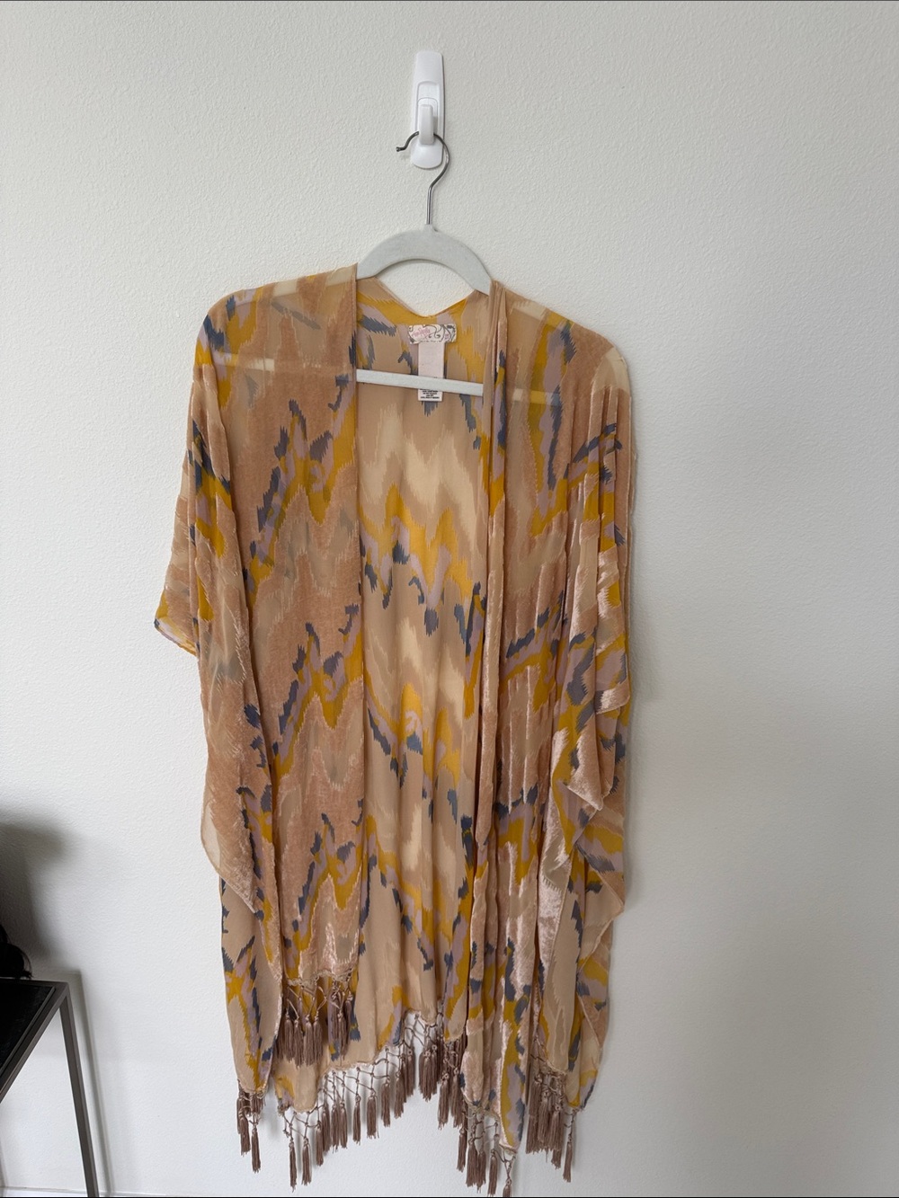 Free People Sheer Boho Kimono in Beige, Mustard & Gray